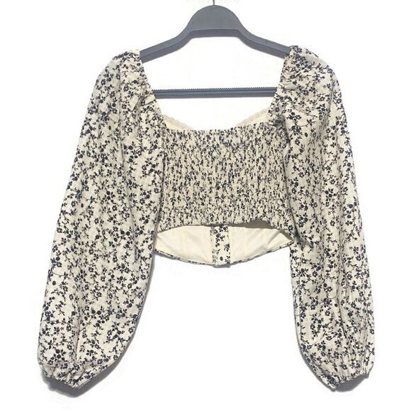 Altar’d State Prairie Crop Top Size XXS Smocked Balloon Sleeve Boho Puff Sleeves - Picture 7 of 9